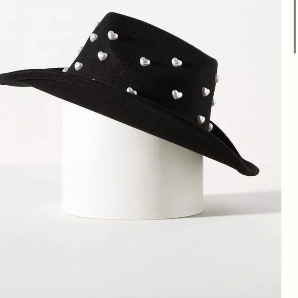 Anthropologie Heart Pearls Rancher Hat Beaded Crown Wool  display picture 2